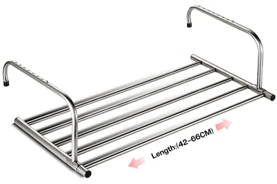 Produktbild von Ausziehbare Wäscheleine für Balkone, klein, Handtuchhalter, Wäscheleine für Heizkörper, Wandwäschetrockner für den Innen- und Außenbereich, Hängewäschetrockner (42-66 cm), Edelstahl.