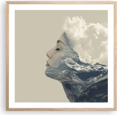 Produktbild von Gerahmtes Poster - Rahmen in heller Eiche - Grafik Frau Berge - 60x60 cm - Wand Bild - Wanddeko - Wandbilder - Wandposter - Bilderrahmen - Bilder - Kunstdruck - Wandbild - P2NAC60x60-4323