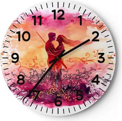 Produktbild von Wanduhr - Rund - Glasuhr - Liebe Paar Flitterwochen - 30x30cm - Schleichendes Uhrwerk - Lautlos - zum Aufhängen bereit - Dekoration Modern - Wanddekoration aus Glas - C4AR30x30-3006