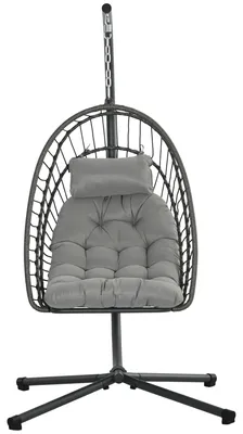 Zdjęcie produktu dla Fotel wiszący Outsunny, fotel wiszący z rattanu, kołyska do 100 kg, jasnoszary
