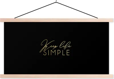 Produktbild von MuchoWow® Textilposter Zitate - Einfach - Gold - Schwarz 120x60 cm mit holzfarbenen Rahmen - Klemmleiste