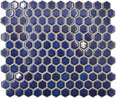 Produktbild von Keramik Mosaik Hexagon kobaltblau glänzend Mosaikfliese Wand Fliesenspiegel Küche Bad MOS11H-0444_f