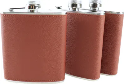Produktbild von "HIXA Hüftflasche 3 Stück Flaschenfeldflasche Flachwein 200 ml Kunstleder Braun"