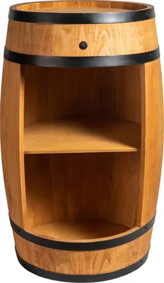 A barrel-shaped cabinet with shelves, isolated on a white background.