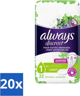 Produktbild von Always Discreet – Damenbinden – Leichter Schutz – 22 Damenbinden - Vorteilspack - 20 Stücke