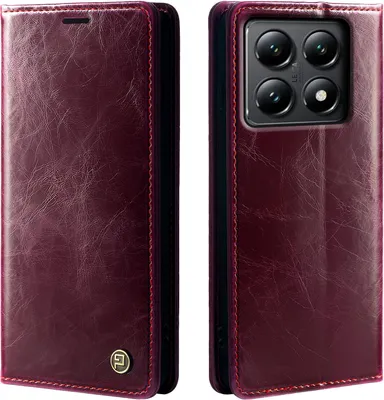 Produktbild von Handyhülle für Xiaomi 14T Pro Kunstleder Flip Vintage Cover Hülle RFID Schutz Case Kartenfach Farbe: Weinrot
