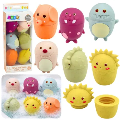 Image de Jouets éducatifs pour le bain, figurines sensorielles en caoutchouc, couleurs pastel, 6 pièces.