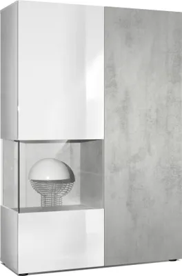 Produktbild von Vladon Vitrine Kommode Hochschrank Morena,  Germany, Korpus in Weiß matt / Rechte Tür und der Einsatz in Beton Oxid Optik