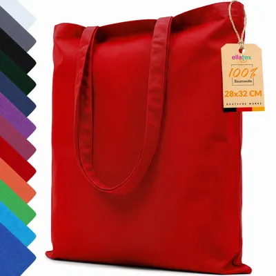 Produktbild von EllaTex Baumwolltasche 28x32 cm – Stoffbeutel aus 100% Baumwolle mit kurzen Henkeln, in Farbe: Rot