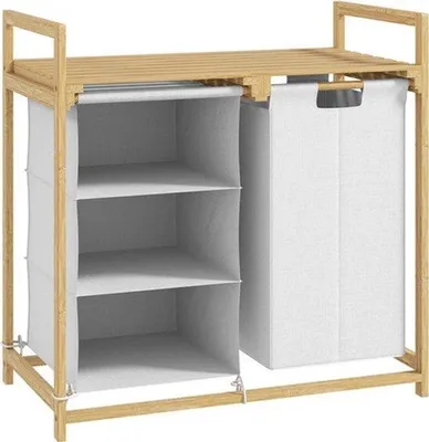 Zdjęcie produktu dla Koszyk na pranie z bambusa – wysokość 70 cm – z 2 wyjmowanymi workami na pranie – wykonany z naturalnego materiału – do przechowywania
