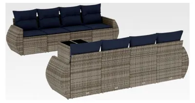 Produktbild von 9-teiliges Gartensofa-Set mit Kissen in Grau aus Polyrattan