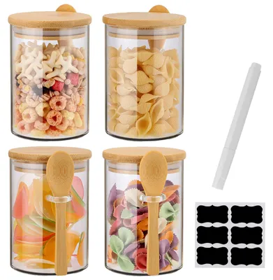 4 Glasdosen mit Bambusdeckel, 530 ml, luftdicht, inkl. Löffel