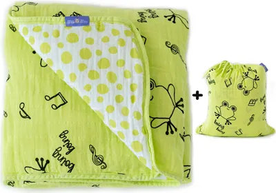 Produktbild von Milk&Moo Cacha Frog Musselin Flauschige Babydecke, 100% Baumwolle, Musselin Babydecke für Kinderwagen und Babyschale, 90x110 cm, grün