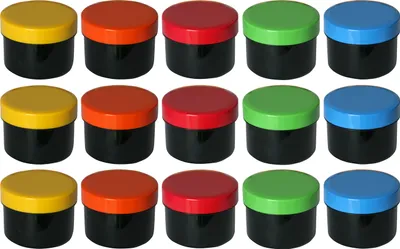 Produktbild von 15 Salbendosen, Cremedosen 35ml schwarz mit farbigen Deckeln - hergestellt in Deutschland