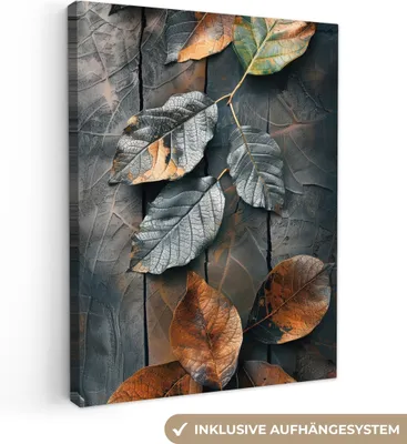 Obrázek produktu pro OneMillionCanvasses® - Plátno - Listy - Podzim - Šedá - Příroda, nástěnná malba, nástěnné dekorace obrazy obývací pokoj, 90x120cm