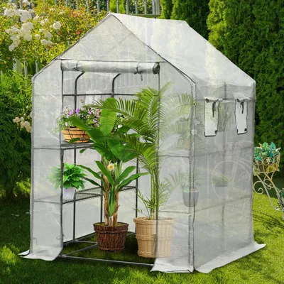 Produktbild von Foliengewächshaus Tomatengewächshaus 143x143x195 cm Gewächshaus Treibhaus,weiß Mehrweg