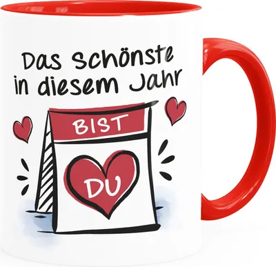 Produktbild von Kaffee-Tasse Liebe Das Schönste in diesem Jahr bist du Spruch Herz Geschenk Valentinstag Jahrestag Weihnachten SpecialMe® weiss-innen-rot Keramik-Tasse