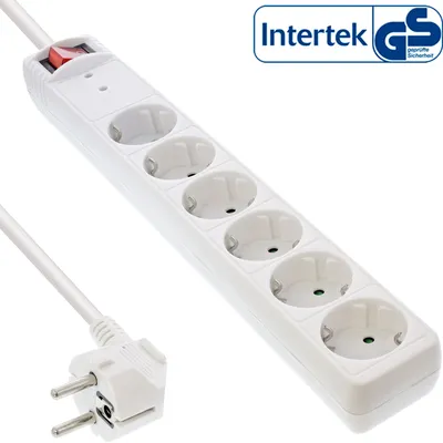 Immagine prodotto di InLine® 16461Q Presa a nastro, contatto di terra a 6 vie, con protezione da sovratensione, con interruttore, 1,5 m, bianco