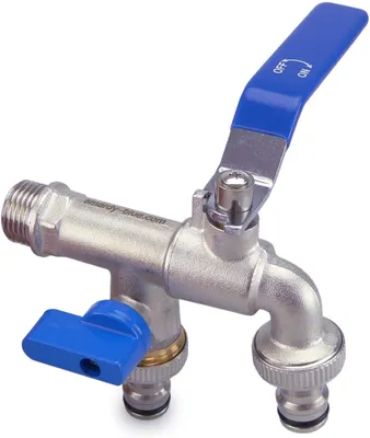 Productafbeelding van Dubbele Waterkraan met 2 Slangverbindingen - Messing