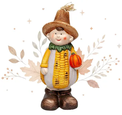 Produktbild von Dekofigur Maiskind mit Kürbis – Herbstdeko aus Keramik 21 cm
