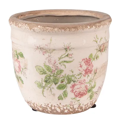 Zdjęcie produktu dla Clayre & Eef Doniczka Ø 12x11 cm Kwiaty ceramiczne różowo-beżowe