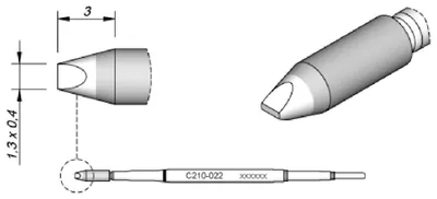 Obrázok produktu pre JBC spájkovací hrot série C210, tvar dláta, C210022/1,3 x 0,4 mm, rovný, C210022
