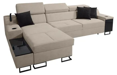 Produktbild von MIRJAN24 Ecksofa Alicante I Maxi, Schlaffunktion und Bettkasten, Lampe mit USB-Anschluss, L-Form Polsterecke (Uttario Velvet 2979 + Uttario Velvet 2980, Seite: Links)