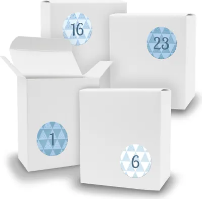 Produktbild von Adventskalender zum Füllen 24x Quader WEISS + Sticker V07 Z26