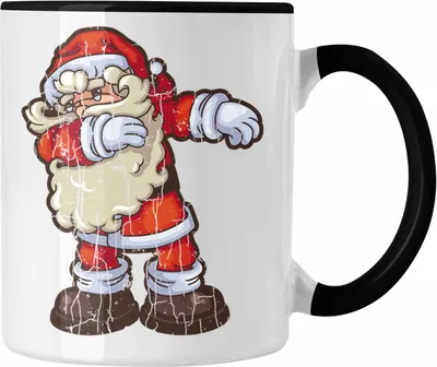 Produktbild von Trendation - Weihnachten Tasse Weihnachtsmann für Kinder Weihnachtstasse Lustig Geschenk Becher Jungs Jungen Mädchen Cute Grafik (Schwarz)