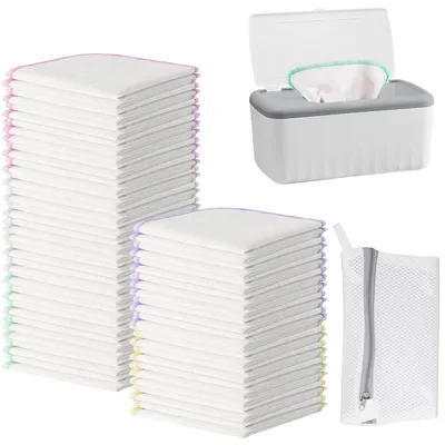 Zdjęcie produktu dla Ręczniki do mycia dla niemowląt, flanela bawełniana, 100 sztuk, 20 x 20 cm, z dozownikiem i woreczkiem do prania
