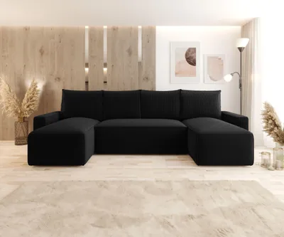 Produktbild von CORNERO Ecksofa mit Schlaffunktion HAVANA in U-Form Sofa mit Schlaffunktion und Bettkasten EckcouchWohnlandschaft in U-Form Schwarz