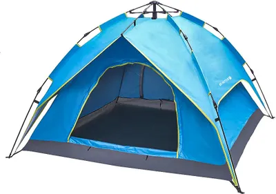 Image de Tente de camping 210 x 210 x 135 cm Tente 3 personnes pour famille Festival Voyage Trekking avec sac de transport bleu