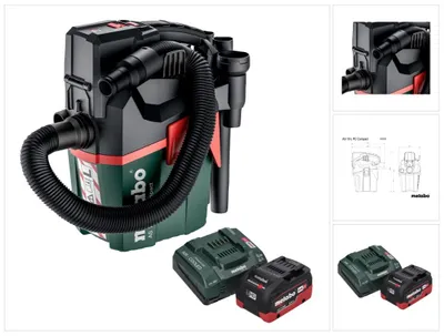 Immagine prodotto di Metabo AS 18 L PC Aspirapolvere compatto a batteria 18 V 6 l IPX4 classe di polvere L wet and dry + 1x batteria ricaricabile 8,0 Ah + caricabatterie