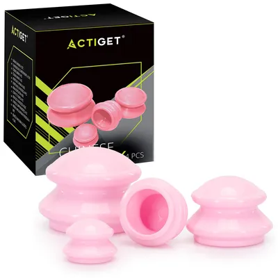 Productafbeelding van Actiget® Cellulitis Cups - Cellulitis Cupping - Cupping Set - Cupping Massage - Voor Gezicht, Armen en Benen - Vacuüm - Roze - 4 Stuks