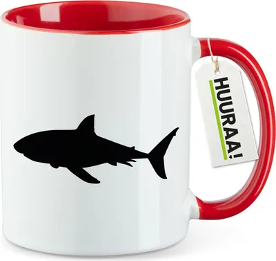 Produktbild von Huuraa Kaffeetasse Hai Silhouette 330ml Rot Keramik Kaffeebecher Geschenkidee