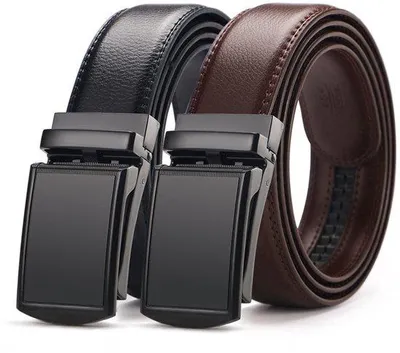 Produktbild von 2 Stück Herrengürtel - Gürtel Herren Automatik Gürtel mit Automatikschließe - 120 cm - 3.5cm Breite - Rindsleder - Schwarz, Braun - Hosen-/Jeansgürtel