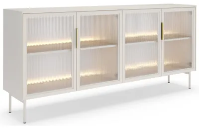 Image de Selsey Lumi - Buffet 4 portes avec vitres et éclairage LED, couleur gris cachemire, 181 cm