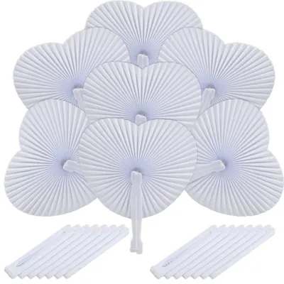 24 Herzförmige Papierfächer, Weiß, Faltbar, Hochzeit, Gastgeschenk, Deko