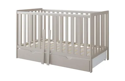 Produktbild von ZEE BAMBI Kaschmir Babybett 140x70 cm 2in1 mit 2 Schubladen Klassisches Gitterbett 3-Fach Höhenverstellbar Kinderbett mit Beißschutz