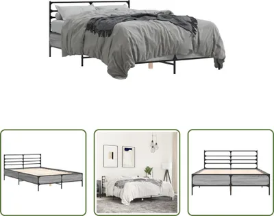 Produktbild von The Living Store Bettgestell Grau Sonoma 140x190 cm Holzwerkstoff und Metall