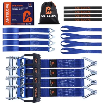Productafbeelding van Spanningsriemen met ratelmechanisme, tweedelig, 6 meter x 35 mm, 4 stuks, met J-haken, blauw