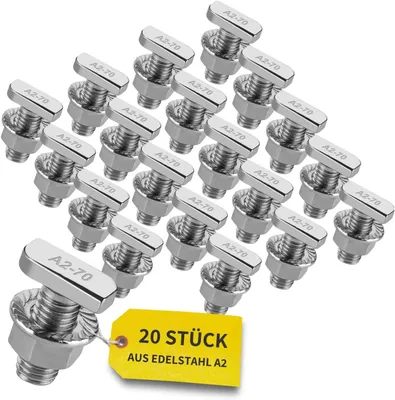 Produktbild von Avoltik 20x Hammerkopfschrauben M10 I 25 mm Edelstahlschrauben mit Montageschienenmuttern I Schrauben aus A2 Edelstahl für Solarmodul-Befestigung