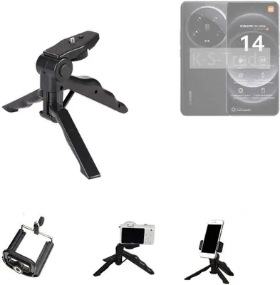 Produktbild von K-S-Trade Stativ Tisch-Ständer Dreibein Handy-Stativ Ständer kompatibel mit Xiaomi 14 Ultra Mini-Stativ Smartphone Tripod Handy-Stativ aus Plastik