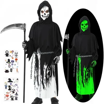 Zdjęcie produktu dla Kostium "Sensenmanna" dla dzieci, strój na Halloween, świecący w ciemności