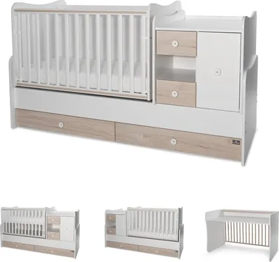 Produktbild von Lorelli Babybett, Jugendbett 3 in 1 Mini Max umbaubar, für 2 Kinder gleichzeitig grau weiß