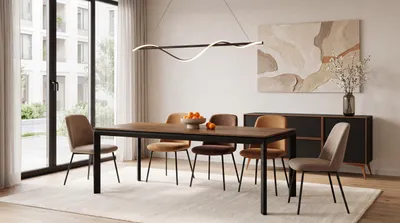 Produktbild von Rechteckiger Esstisch Ausziehbar – Minimalistischer Esszimmertisch mit Schwarzen Metallbeinen – 180 x 90 cm – Verlängerbar bis 270 cm – Eiche Braun Rustikal