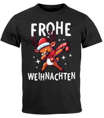 Produktbild von Herren T-Shirt Frohe Weihnachten Lustig Weihnachtsshirt Dabbing Weihnachtsmotiv Fun-Shirt XMAS Moonworks® Rentier Dab schwarz S