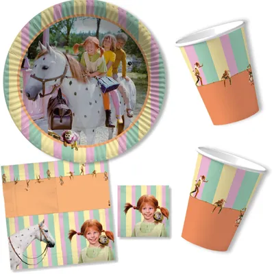 Produktbild von Pippi Langstrumpf Party-Set 36tlg. für 8 Kinder : Teller Becher Servietten