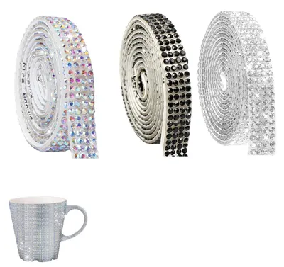 Produktbild von Strassband selbstklebend - 3 Rollen Glitzerband mit Strasssteinen - Zum Basteln und Dekorieren von Kleidung Taschen und Schuhen - Silber Bunt Schwarz