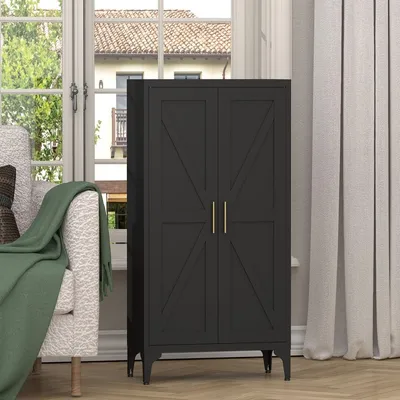 Imagen del producto de Armario de metal con 2 puertas y estantes ajustables, armario de acero para cocina, comedor y oficina, 60x30x120 cm, color